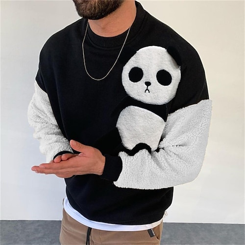 

Men's Pullover Hoodie Sweatshirt Graphic Patterned Panda Print Sports Outdoor Daily Sports Hot Stamping Designer Basic Hoodies Sweatshirts Black And White