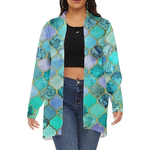 

Mujer Talla extra Chaqueta Estampado Bloque de color Cita Vacaciones Manga Larga Cuello Camisero Regular Otoño Primavera Verde Trébol L XL XXL 3XL 4XL
