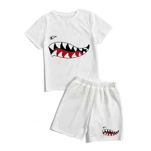 

Kids Boys T-shirt Shorts Clothing Set 2 Pieces Short Sleeve White Cartoon Crewneck Print Street Sports Vacation Fashion Comfort Cool Daily 3-13 Years