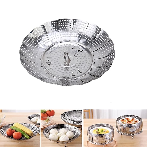 

Folding Dish Steam Stainless Steel Food Basket Mesh Vegetable Vapor Cooker Steamer Expandable Kitchen Tool Steamer