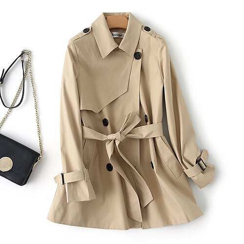 

Women's Trench Coat Windproof Warm Work Office / Career Shopping Going out Lace up Button Pocket Double Breasted Lapel OL Style Glam Elegant Modern Solid Color Regular Fit Outerwear Long Sleeve