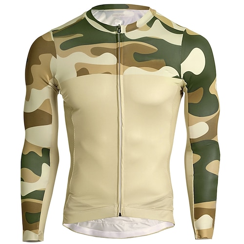 

21Grams Men's Cycling Jersey Long Sleeve Bike Top with 3 Rear Pockets Mountain Bike MTB Road Bike Cycling Breathable Quick Dry Moisture Wicking Reflective Strips Green Camo / Camouflage Polyester