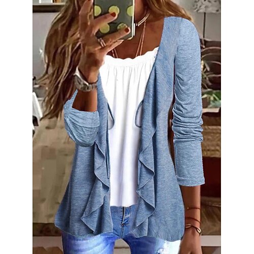 

Women's Jumper Knit Layered Solid Color Collarless Minimalist Comfortable Office / Career Fall Winter Blue S M L