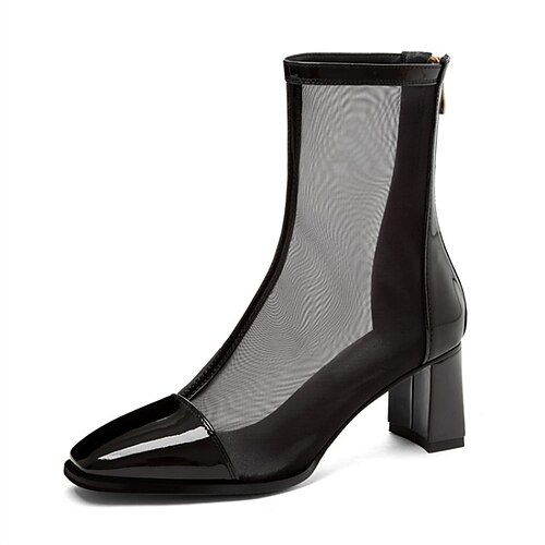 

Women's Boots Clear Shoes Sandals Boots Summer Boots Booties Ankle Boots Chunky Heel Square Toe Sweet Daily Mesh Zipper Fall Spring Solid Colored Black Beige