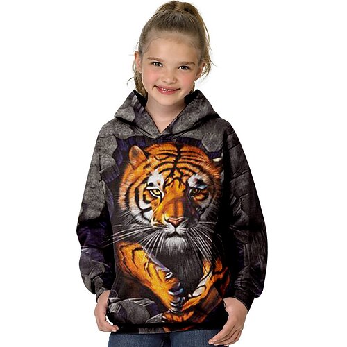 

Kids Girls' Hoodie Animal Outdoor 3D Print Long Sleeve Pocket Fashion 3-13 Years Winter Black