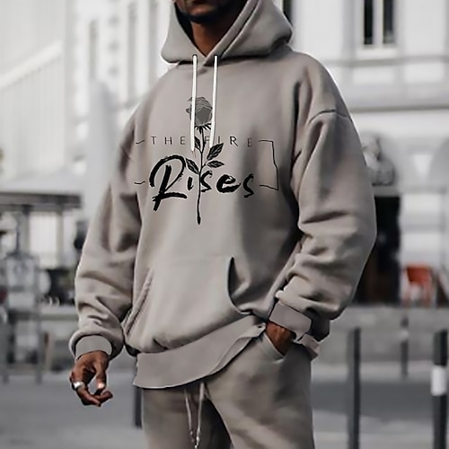 

Men's Pullover Hoodie Sweatshirt Graphic Patterned Rose Letter Print Sports Outdoor Daily Sports Hot Stamping Designer Basic Hoodies Sweatshirts Gray