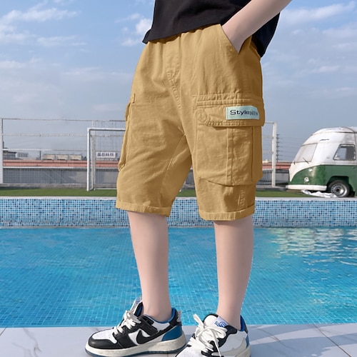

Kids Boys Shorts 2030 Khaki Solid Colored Spring Summer Active Street 4-13 Years