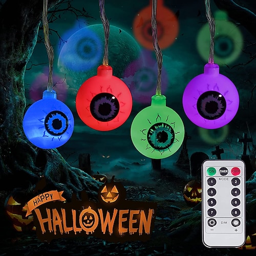 

Halloween Decorations Eyeball String Lights 3m 20LEDs 8 Modes Lighting Remote Control Waterproof Battery/USB Powered for Halloween Party Haunted House Garden Horror Atmosphere Decoration