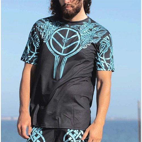

Men's Unisex T shirt Tee 3D Print Tribal Graphic Prints Crew Neck Street Daily Print Short Sleeve Tops Casual Comfortable Big and Tall Sports Blue Gray / Summer