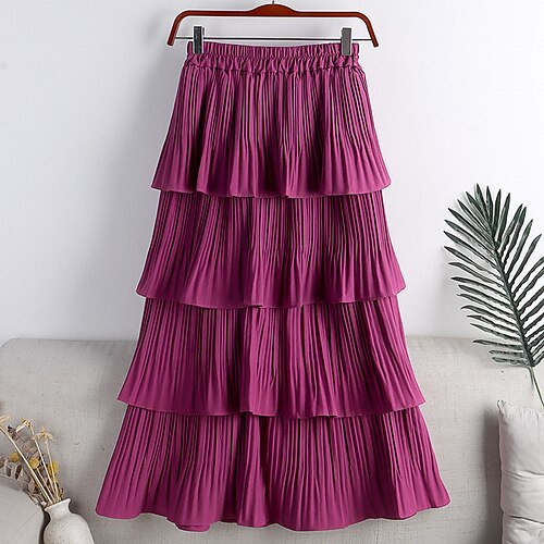 

Women's Fashion Skirts Daily Date Solid Colored Layered Green White Black One-Size