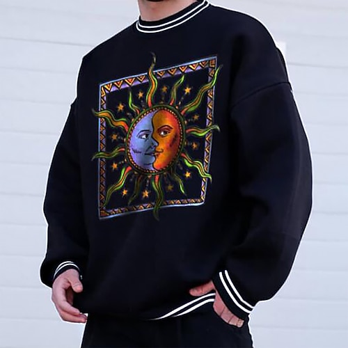 

Men's Sweatshirt Pullover Graphic Patterned Solar System Print Sports Outdoor Daily Sports Hot Stamping Designer Basic Hoodies Sweatshirts Black