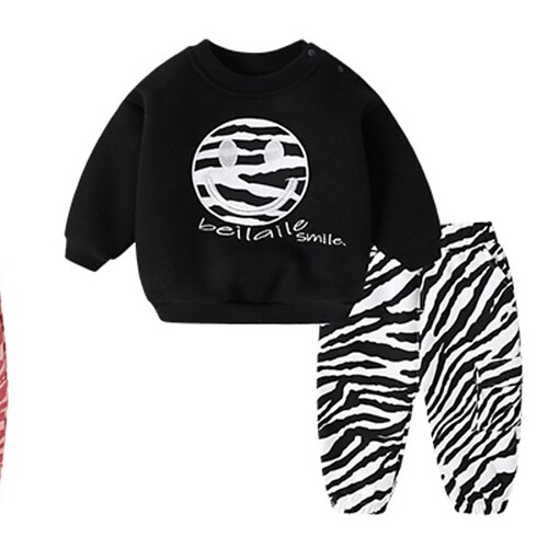 

2 Pieces Kids Unisex Hoodie & Pants Clothing Set Outfit Letter Long Sleeve Set Outdoor Cute Casual Winter Fall 2-6 Years Black White