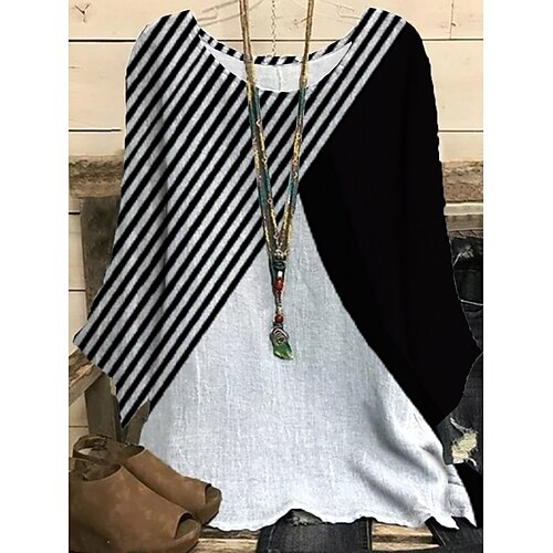 

Women's Plus Size Tops Blouse Shirt Scenery Print Long Sleeve Crewneck Streetwear Daily Vacation Polyester Fall Spring White Black