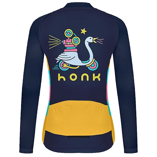 

21Grams Women's Cycling Jersey Long Sleeve Bike Top with 3 Rear Pockets Mountain Bike MTB Road Bike Cycling Breathable Quick Dry Moisture Wicking Reflective Strips Dark Navy Animal Honk Your Horn