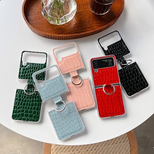 

Phone Case For Samsung Galaxy Flip Z Flip 4 Flip Case with Ring Crocodile Skin Prints PC