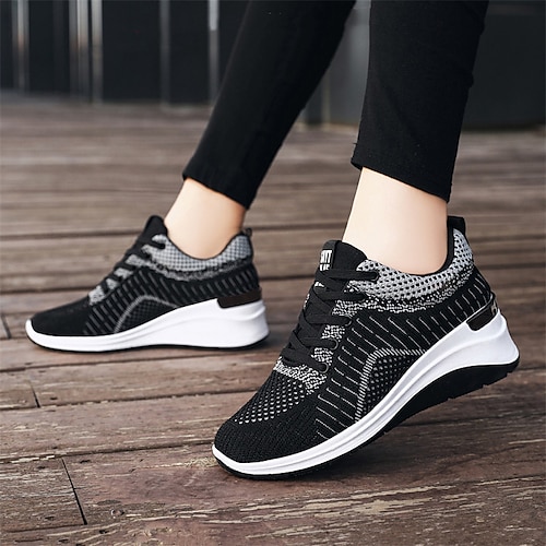 

Per donna Scarpe da ginnastica Scarpe Flyknit Giornaliero Lacci Zeppa Tallone nascosto Punta tonda Per sport Informale Tessitura volante Con lacci intrecciali Color Block Intrecciato Nero Rosa Grigio