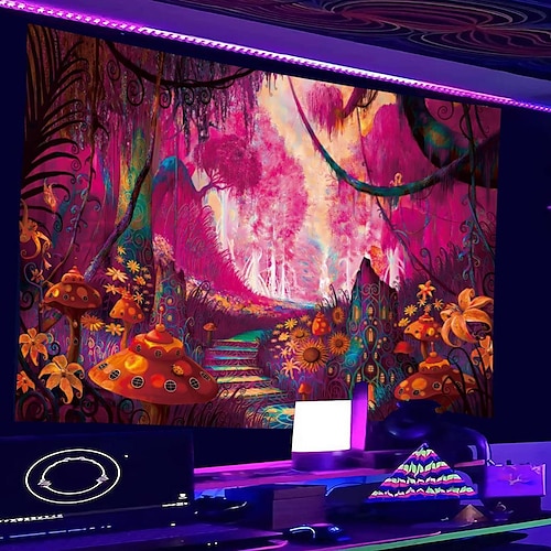 

Psychedelic Forest Blacklight Uv Reactive Wall Tapestry Art Decor Blanket Curtain Hanging Home Bedroom Living Room Decoration Polyester