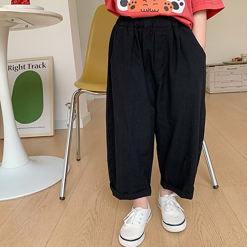 

Kids Boys Pants Solid Colored Active Outdoor Cotton 3-10 Years Summer Black Khaki Red