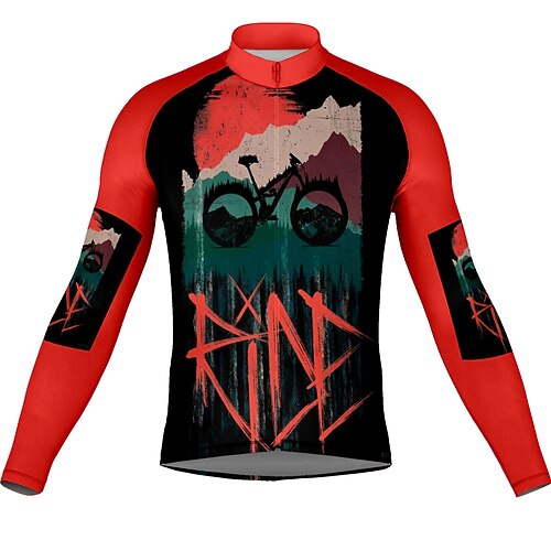 

21Grams Men's Cycling Jersey Long Sleeve Bike Top with 3 Rear Pockets Mountain Bike MTB Road Bike Cycling Breathable Quick Dry Moisture Wicking Reflective Strips Red Graphic Polyester Spandex Sports
