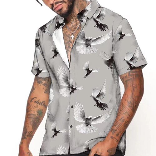 

Men's Shirt 3D Print Bird Animal Turndown Street Casual Button-Down Print Short Sleeves Tops Casual Fashion Breathable Gray / Summer