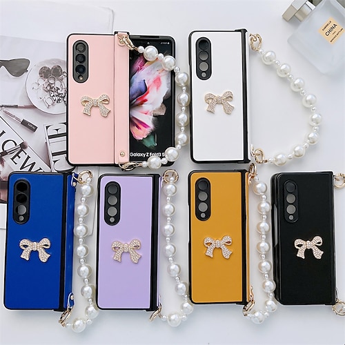 

Phone Case For Samsung Galaxy Flip Z Fold 4 Z Fold 3 Portable Flip with Wrist Strap Butterfly Solid Colored PC Metal PU Leather