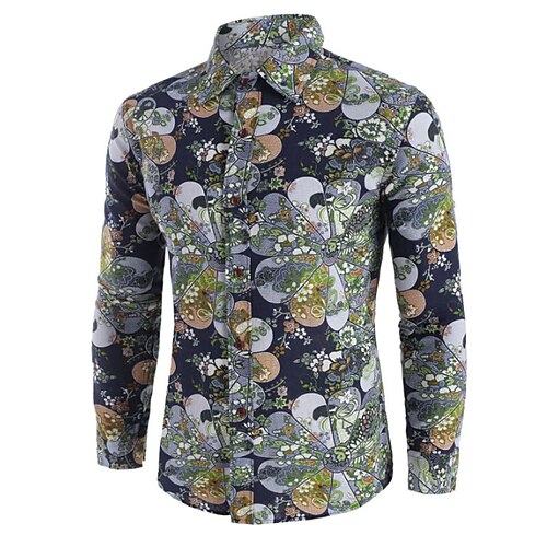 

Men's Shirt 3D Print Floral Turndown Street Casual Button-Down Print Long Sleeve Tops Designer Casual Vintage Retro Black