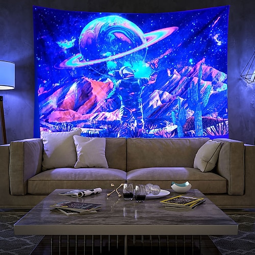 

Blacklight UV Reactive Wall Tapestry Astronaut Art Decor Blanket Curtain Hanging Home Bedroom Decoration Polyester