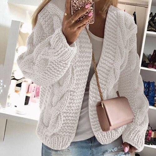

Per donna Cardigan Maglione Maglione Grosso Maglia Lavorato a maglia Colore puro Aperturaanteriore Moda Informale Esterno Giornaliero Inverno Autunno Bianco S M L / Manica lunga / Per eventi