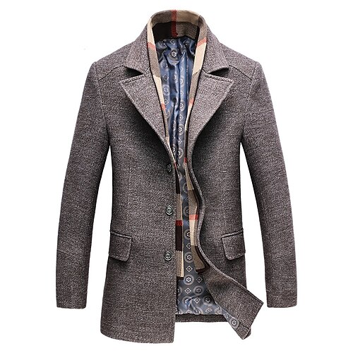 

Men's Casual Overcoat Long Regular Fit Solid Colored Single Breasted Three-buttons Dark Grey Coffee 2022 / Winter