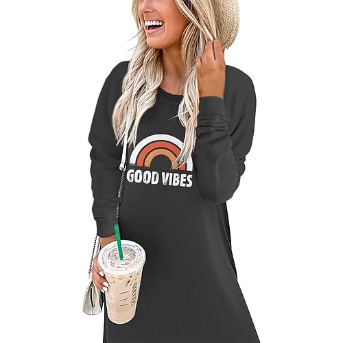 

Women's Casual Dress Shift Dress Maxi long Dress Green Dark Gray Red Navy Blue Long Sleeve Pure Color Letter Pocket Plus High Low Print Fall Winter Round Neck Casual Fashion Loose 2022 S M L XL XXL