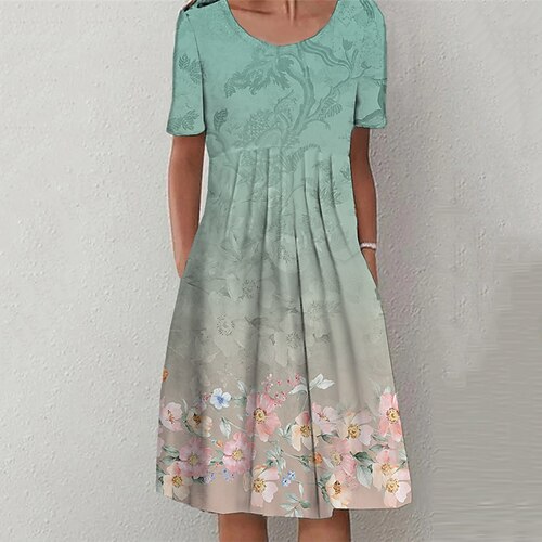 

Women's Shift Dress Casual Dress Knee Length Dress Green Navy Blue Short Sleeve Floral Ruched Pocket Print Spring Summer Crew Neck Casual Vacation Slim 2022 S M L XL XXL 3XL
