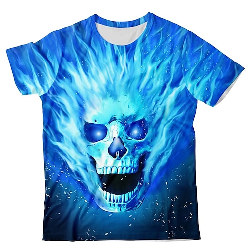 

Men's Unisex T shirt Tee Skull Graphic Prints Crew Neck Blue 3D Print Outdoor Halloween Short Sleeve Print Clothing Apparel Sports Casual Classic Big and Tall / Summer / Summer