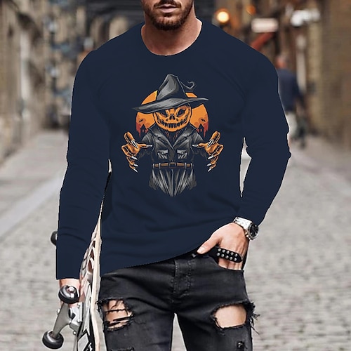 

Men's Unisex T shirt Tee Pumpkin V Neck Green Black Gray Navy Blue Long Sleeve Hot Stamping Outdoor Street Print Tops Basic Sports Designer Simple