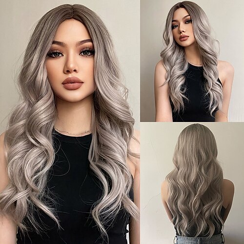 

HAIRCUBE Long Brown Wavy Wigs Middle Part New Hair Color Wave for Women Daily