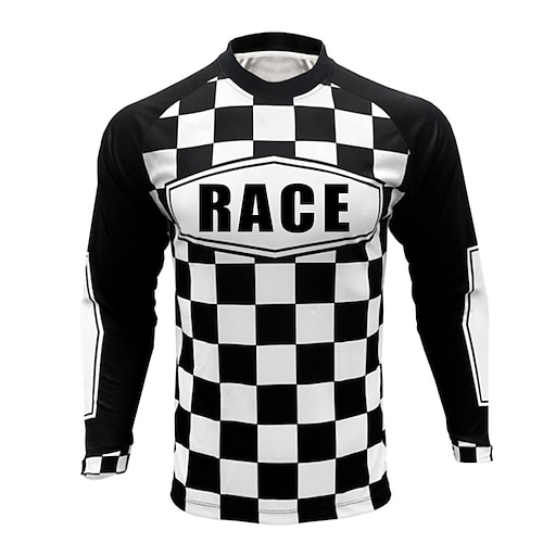 

21Grams Men's Downhill Jersey Long Sleeve Black Plaid Checkered Bike Breathable Quick Dry Polyester Spandex Sports Plaid Checkered Clothing Apparel / Stretchy