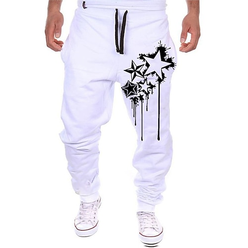 

Men's Sweatpants Joggers Trousers Drawstring Side Pockets Elastic Waist Star Graphic Prints Comfort Breathable Sports Outdoor Casual Daily Cotton Blend Terry Streetwear Stylish Black Grey