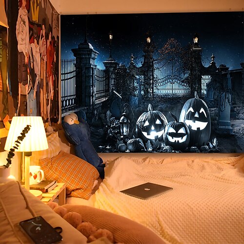 

Halloween Party Wall Tapestry Art Decor Blanket Curtain Hanging Home Bedroom Decoration Polyester Spooky Pumpkin