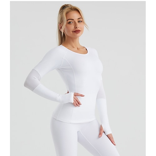 

Dame Rund hals Sweatshirt Yoga Top Hul til tommelfingeren Patchwork Helfarve Hvid Sort Yoga Gym Træning Løb Sweatshirt Langærmet Sport Sportstøj Åndbart Hurtigtørrende Letvægt Elastisk Tynd