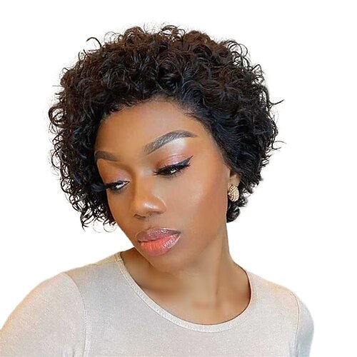 

Pixie Cut Wig Short Curly Human Hair urgundy Light Brown Dark Brown Wig Cheap Human Hair Wig 13X1 Transparent Lace Wig Lace Front Wig Free Part Brazilian Hair Curly For black Women