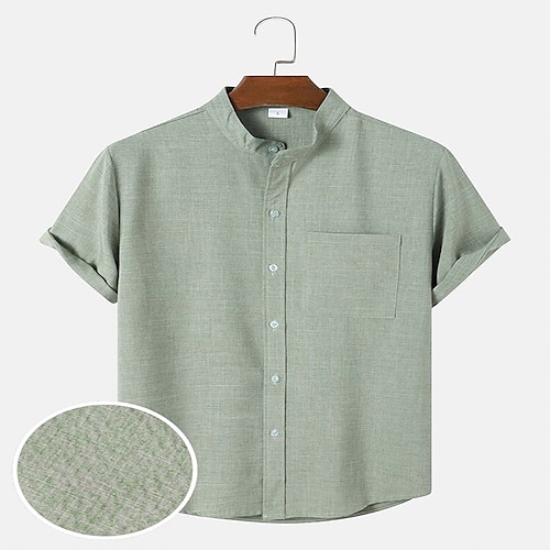 

Men's Seersucker Shirt Solid Color Crew Neck Green Orange Gray Street Daily Short Sleeve Button-Down Clothing Apparel Lightweight Soft Breathable Comfortable / Summer / Summer / Sports