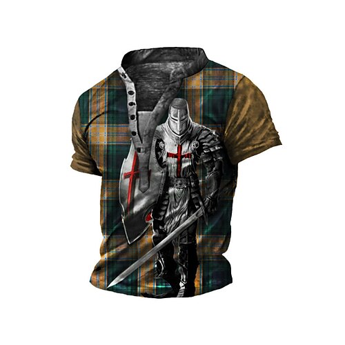 

Men's Henley Shirt Tee T shirt Tee 3D Print Graphic Human Plus Size Stand Collar Daily Sports Button-Down Print Short Sleeve Tops Designer Basic Casual Big and Tall Brown / Summer