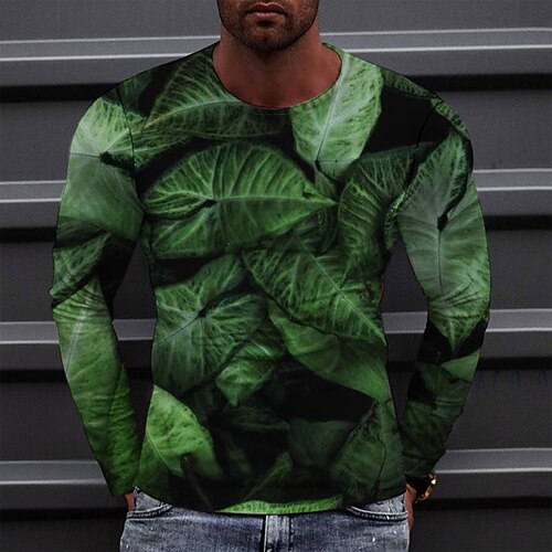 

Men's T shirt Tee Tee Graphic Round Neck Green Long Sleeve 3D Print Casual Daily Print Tops Fashion Designer Comfortable Big and Tall