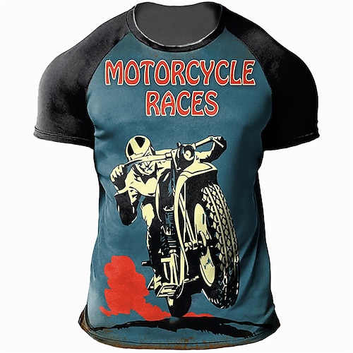 

Men's Unisex T shirt Tee 3D Print Color Block Graphic Prints Motorcycle Crew Neck Street Daily Print Short Sleeve Tops Designer Casual Big and Tall Sports Blue / Summer