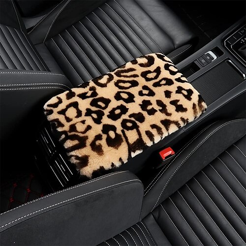 

Center Console Cover Pad Universal Fit for SUV/Truck/Car Genuine Sheepskin Wool Fur Car Armrest Seat Box Cover Furry Fluffy Auto Armrest Cover Protector