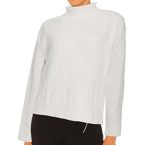 

Women's Pullover Sweater jumper Jumper Cable Knit Knitted Pure Color Turtleneck Stylish Casual Outdoor Daily Winter Fall White S M L / Long Sleeve / Holiday / Regular Fit / Going out