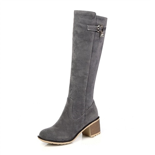 

Women's Boots Daily Knee High Boots Winter Chunky Heel Round Toe Classic Nubuck Zipper Solid Colored Almond Black Gray