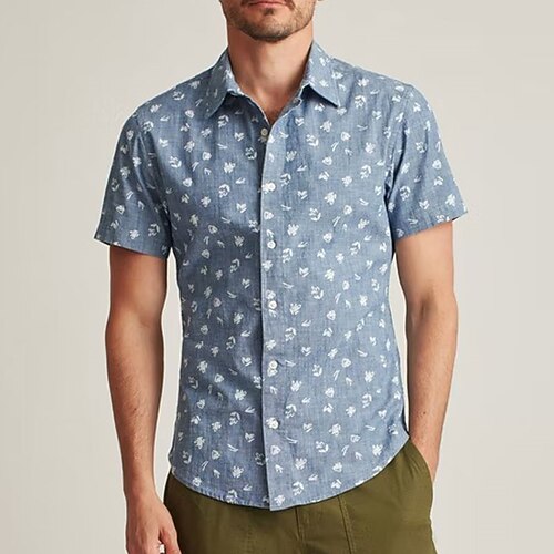 

Men's Shirt 3D Print Floral Turndown Street Casual Button-Down Print Short Sleeve Tops Casual Fashion Breathable Blue / Summer