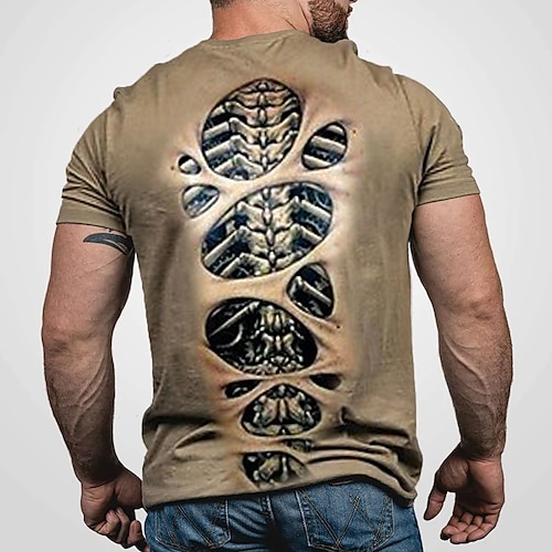 

Hombre Unisexo Camiseta Estampados Calavera Cuello Barco Caqui Impresión 3D Exterior Calle Manga Corta Estampado Ropa Deportes Design Casual Grande y alto / Verano / Verano