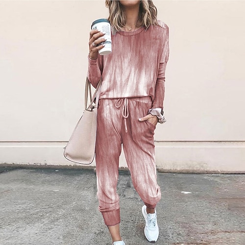 

Women's Blouse T shirt Tee Streetwear Cinched Green Blue Date Casual Daily Gradient Printing Patchwork Print Crew Neck S M L XL XXL / Loose Fit