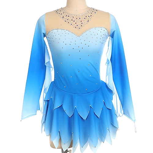 

Figure Skating Dress Women's Girls' Ice Skating Dress Blue Thumbhole Open Back High Elasticity Training Competition Skating Wear Crystal / Rhinestone Long Sleeve Ice Skating Figure Skating / Winter